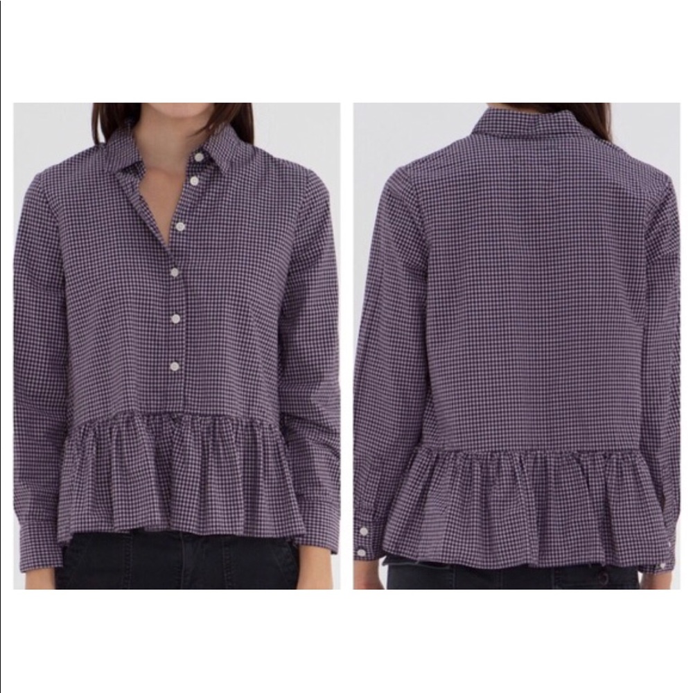 THE GREAT. CHECKERED PEPLUM BUTTON DOWN!!